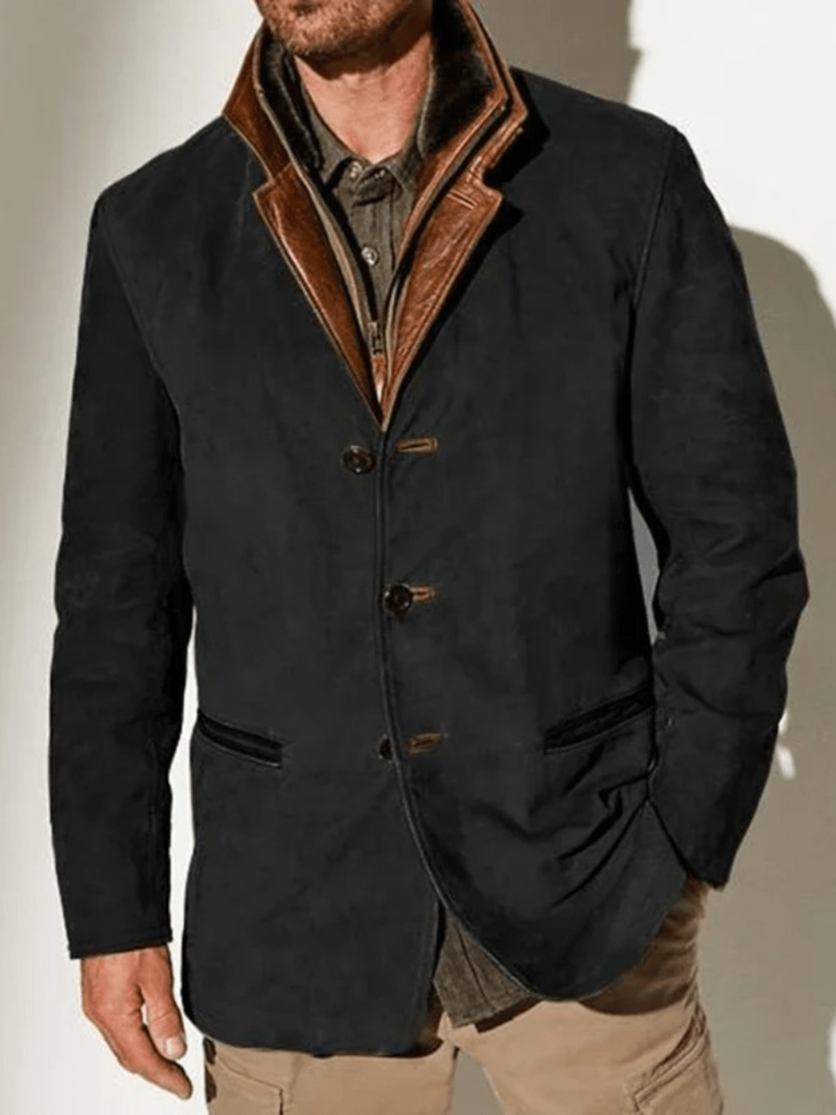 Cris™ - Veste vintage en cuir authentique avec col double