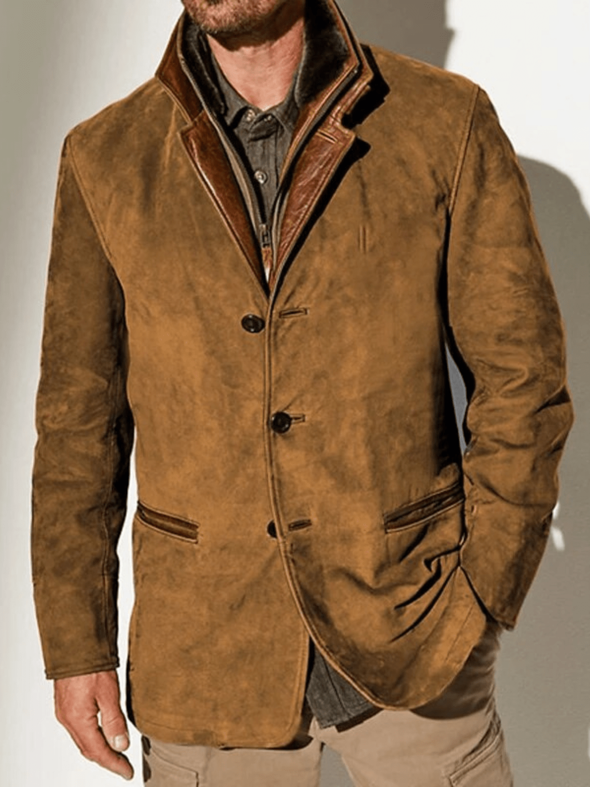 Cris™ - Veste vintage en cuir authentique avec col double