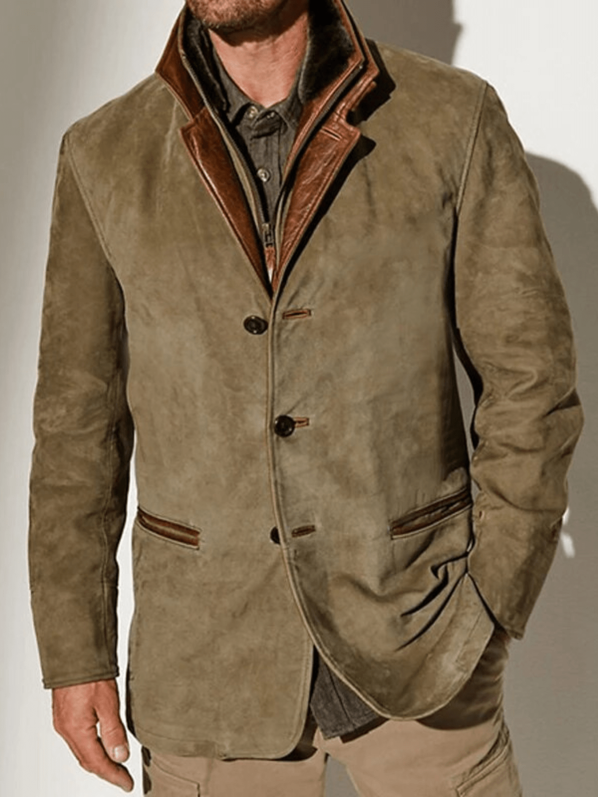 Cris™ - Veste vintage en cuir authentique avec col double